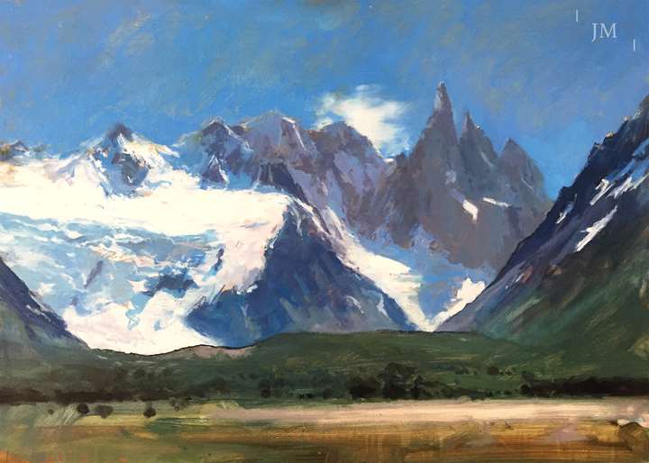 Cerro Torre beyond green and pink